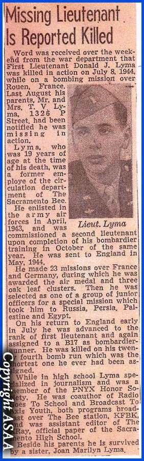 1st Lt. Donald J. LYMA - Newspaper