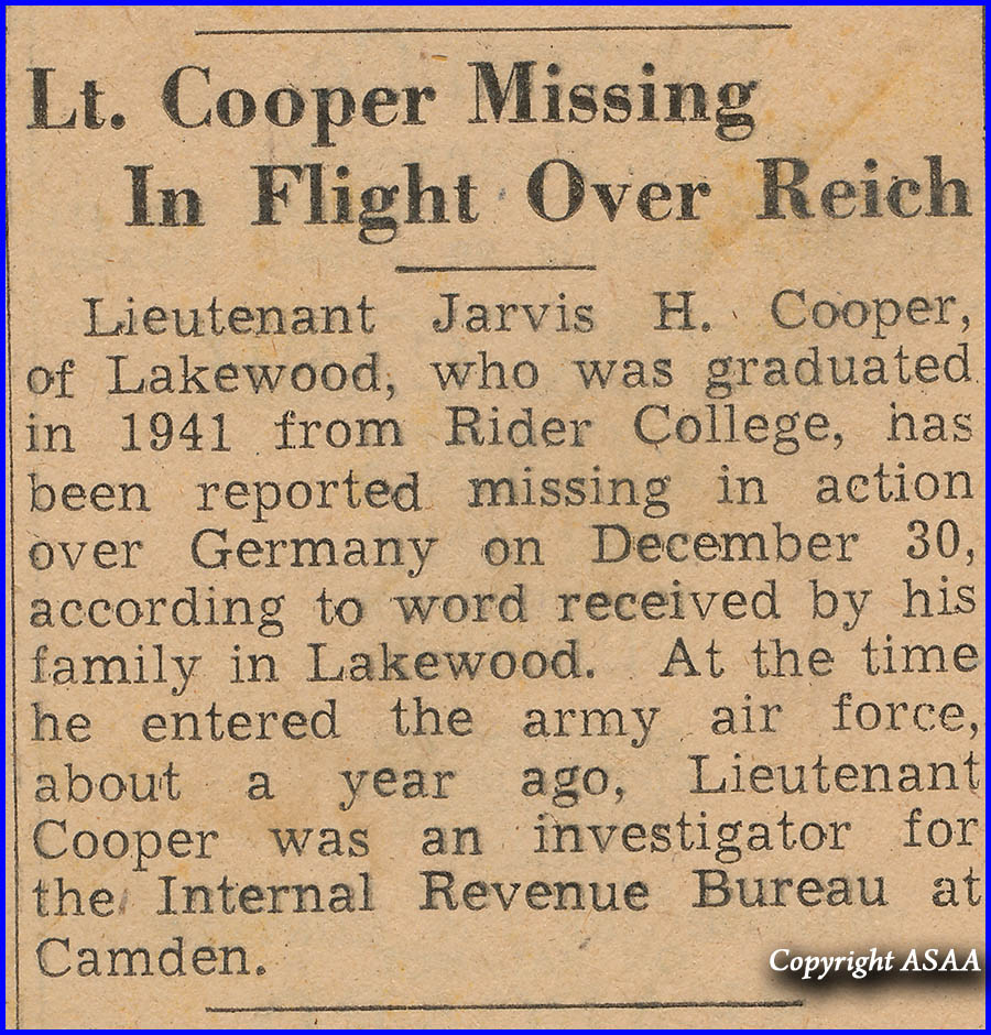 2nd Lt Cooper is missing